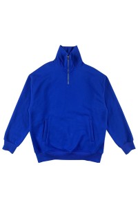 設計純藍色短款女裝衛衣      訂製半胸拉鏈衛衣      螺紋鬆緊袖口    有袋設計    時尚衛衣款式設計    Z670